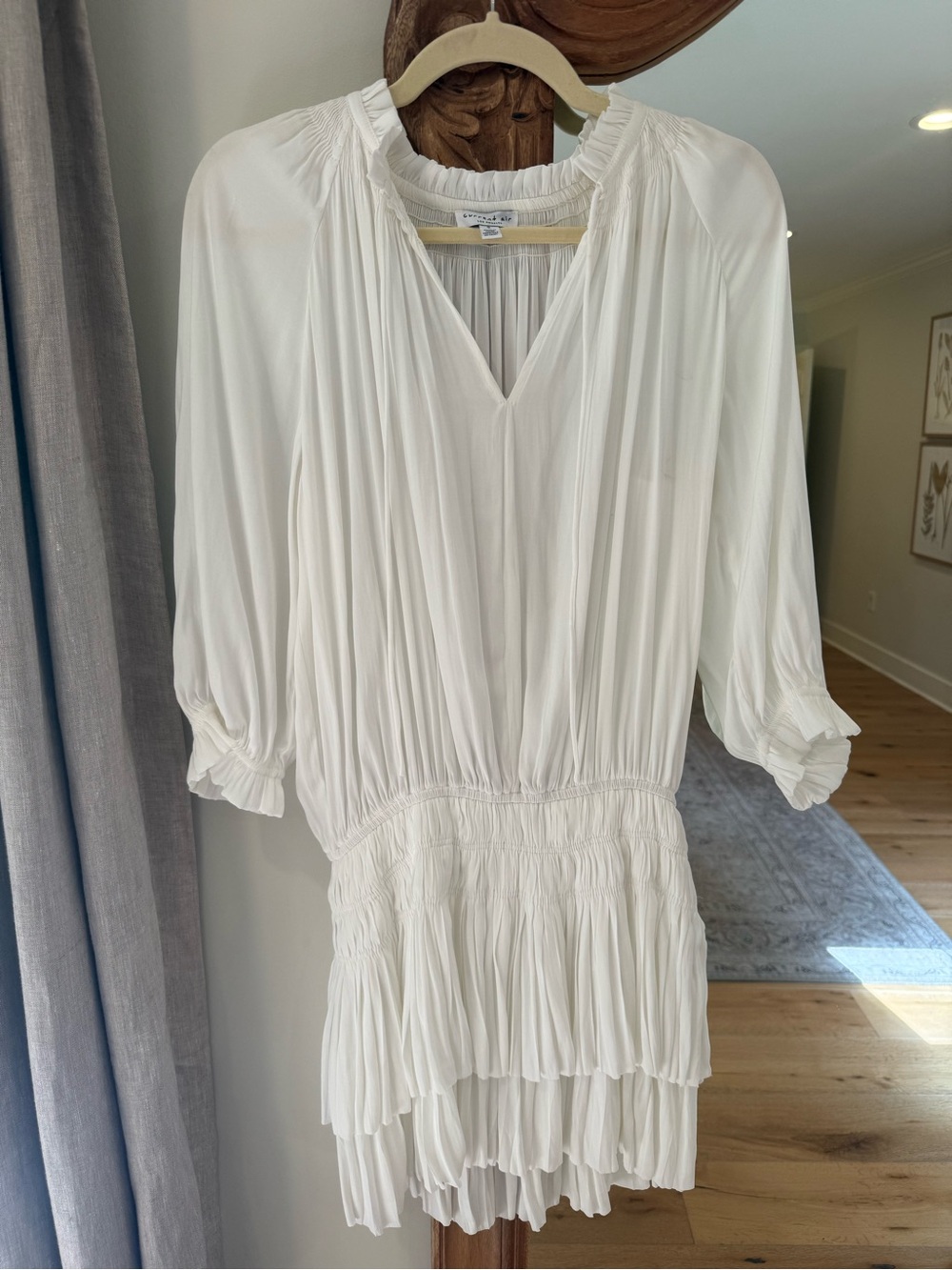 Current Air Cream Ruffled V-Neck Tiered Dress